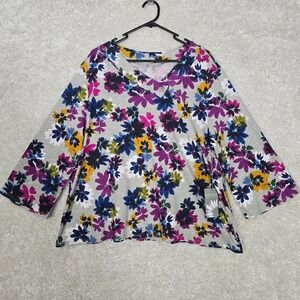 Habitat Womens‎ Knit Floral Pullover Top Size XL Multicolor Cottagecore Boho